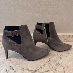 Calvin Klein Gray Heeled Boots with V-Cut Design